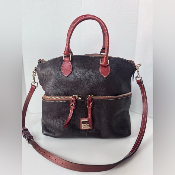 Dooney & Bourke Double Front Pocket Grain Leather Satchel Crossbody Purse